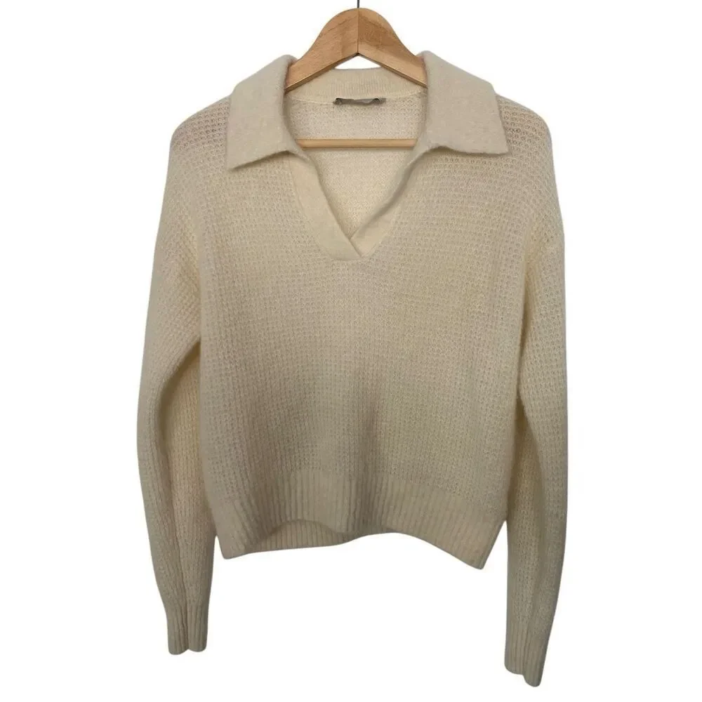 Everlane Alpaca Waffle-Stitch Polo Sweater Ivory Size XXS
